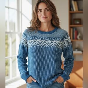 Telluride Clothing Company 100% Wool Teal and White Crew Neck Large Sweater